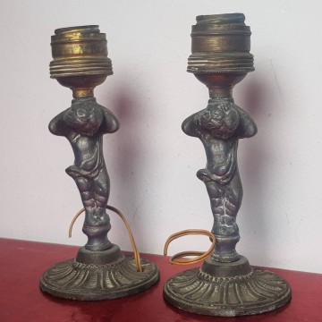 Antiguas lámparas querubines Ángeles de metal plomo o similar comprar