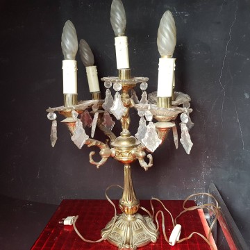 Antigua lámpara de bronce tipo candelabro de cinco brazos antigüedades