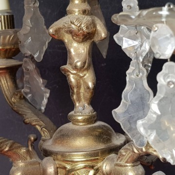 Antigua lámpara de bronce tipo candelabro de cinco brazos antigüedades