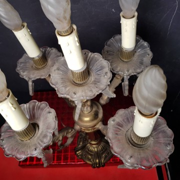 Antigua lámpara de bronce tipo candelabro de cinco brazos antigüedades
