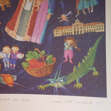 Litografia firmada Carme sole Vendrell 1995 inauguración com radio
