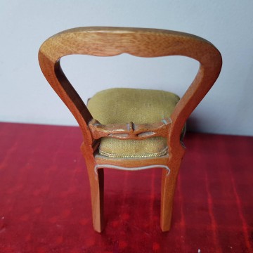 Silla de muñeca miniatura madera boj tapizada para muñecas vintage