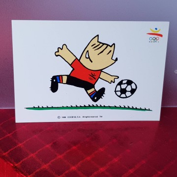 Postal cobi fútbol Barcelona 92 Olimpiadas Barcelona cobi futbolista