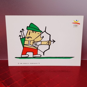 Postal Barcelona 92 Cobi tiro con arco Cobi arquero Barcelona 1992