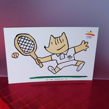 Postal colección olímpica Barcelona 92 9 tenis Cobi fotos Julián tenis