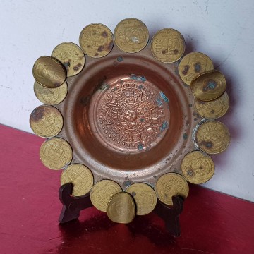 Cenicero de cobre cultura maya olmeca monedas de México bronce 20
