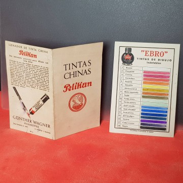 Folleto tinta china Pelikan Ebro antiguos folletos muestrario colores