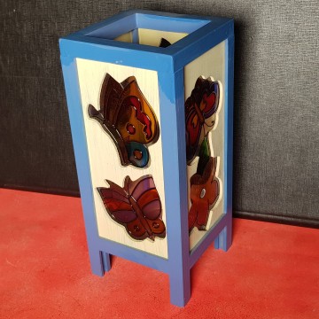 Lampara portavelas de te de madera vitrales mariposas flores comprar