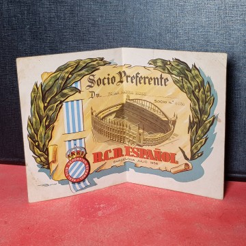RCD Espanyol carnet diploma socio preferente 1958 r.c.d. español