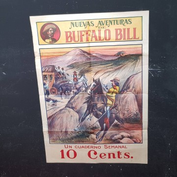 Cartel Buffalo Bill antiguo nuevas aventuras cuaderno semanal póster