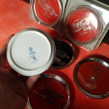 Lote 6 platitos Coca-Cola de porcelana alemana y plata.
