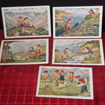 LOTE 5 POSTALES SÈRIE EXCURSIÓ I JUGANT A BITLLES.