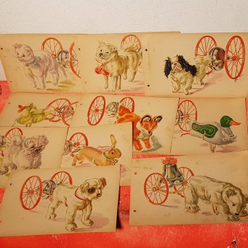 LOTE 10 FICHAS DE JUGUETES ANTIGUOS.