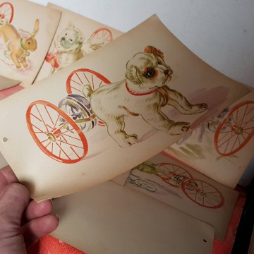 LOTE 10 FICHAS DE JUGUETES ANTIGUOS.