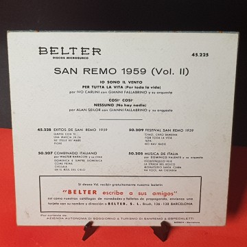 Vinilo single Festival de Sanremo 1959 granny fallabrino y su orquesta