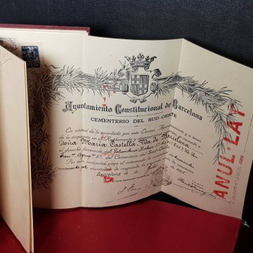 Título de derecho funerario sobre nicho, 1925.