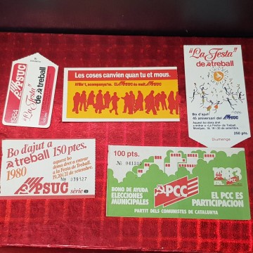 Lote 5 bonos de ayuda del PSUC y del PCC.
