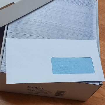 Lote 1500 sobres americanos blancos con ventana a la derecha.