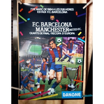 Cartel F.C. Barcelona vs Manchester United Recopa de Europa 1984.