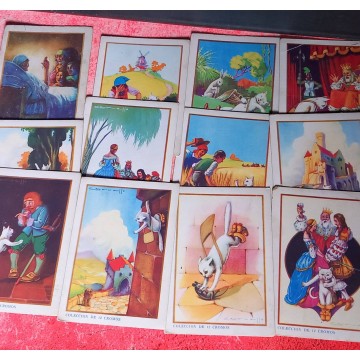 El gato con botas, colección completa de 12 cromos.