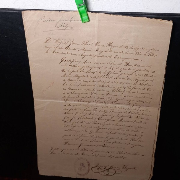 Certificado de bautismo 1877. Certificado de bautismo 1877.