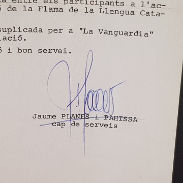 Carta Omnium cultural 1978 firmada per Jaume planes i Pahissa