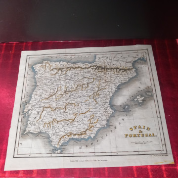 MAPA DE ESPAÑA Y PORTUGAL SIGLO XIX.