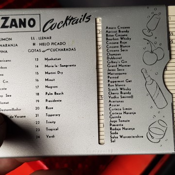 Tarjeta Cinzano cocktails vintage para calcular cantidades