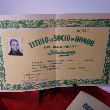 9 € Título de socio de honor del club infantil Batanga con carta y PIN