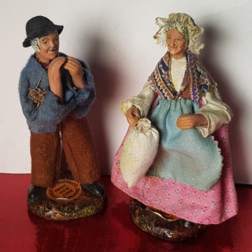 Pareja de figuras pesebre barro Syndicat des santonniers de Provence.