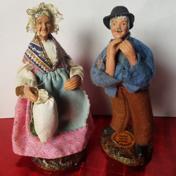 Pareja de figuras pesebre barro Syndicat des santonniers de Provence.