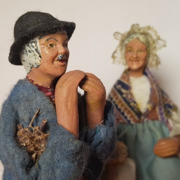 Pareja de figuras pesebre barro Syndicat des santonniers de Provence.