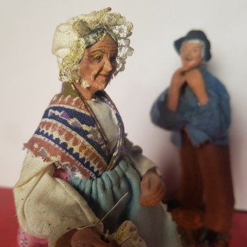 Pareja de figuras pesebre barro Syndicat des santonniers de Provence.